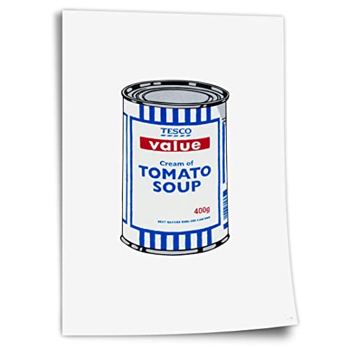 Poster aus Baumwolle Banksy Dose - Tomato Soup - Andy Warhol Pop-Art Modern Street-Art Marketing - Moderner Kunstdruck Klein bis Groß XXL Kunstdruck ohne Rahmen, Wandbild - A4, A3, A2, A1, A0, XXL von Printistico