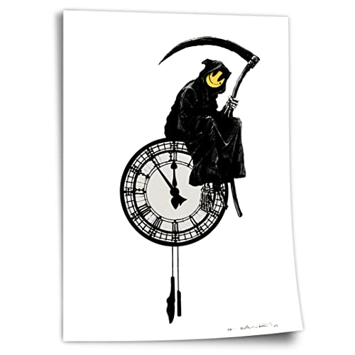 Poster aus Baumwolle Banksy Lebenszeit - Uhr als Vergänglichkeit - Moderner Kunstdruck Wanddekoration, Klein bis Groß XXL Kunstdruck ohne Rahmen, Wandbild - A4, A3, A2, A1, A0, XXL - Wohnzimmer, S.. von Printistico