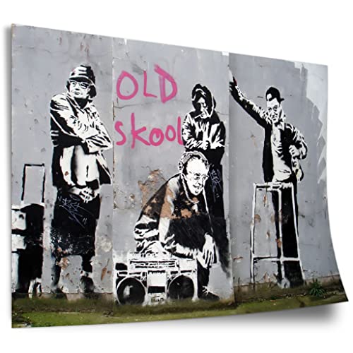 Poster aus Baumwolle Banksy - Old school skool Alte Männer zelebrieren den "realen" Hip Hop Graffiti-Wandbild cool modern Kunstdruck ohne Rahmen, Wandbild - A4, A3, A2, A1, A0, XXL - Wohnzimmer, Sc.. von Printistico