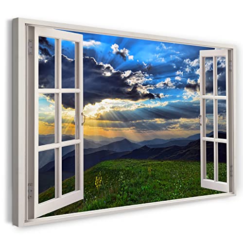 Printistico Bilder Fensterblick 100x70cm Baumwoll-Leinwand auf Keilrahmen mit Aufhänger moderner Kunstdruck XXL Wandbilder Wand-Dekoration Berg Wiese Blumen Sonne Wolken Natur - Natur-Fotografie Printistico Bilder Fensterblick 100x70cm Baumwoll-Leinwand auf Keilrahmen mit Aufhänger moderner Kunstdruck XXL Wandbilder Wand-Dekoration Berg Wiese Blumen Sonne Wolken Natur - Natur-Fotografie von Printistico