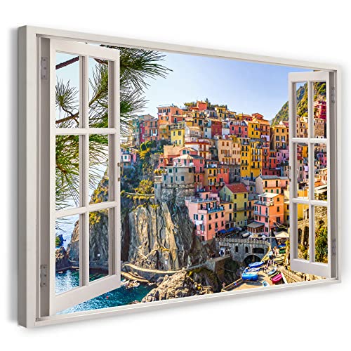 Printistico Bilder Fensterblick 100x70cm Baumwoll-Leinwand auf Keilrahmen mit Aufhänger moderner Kunstdruck XXL Wandbilder Wand-Dekoration Buntes Dorf Alte Stadt Süden Meer - Natur-Fotografie Printistico Bilder Fensterblick 100x70cm Baumwoll-Leinwand auf Keilrahmen mit Aufhänger moderner Kunstdruck XXL Wandbilder Wand-Dekoration Buntes Dorf Alte Stadt Süden Meer - Natur-Fotografie von Printistico