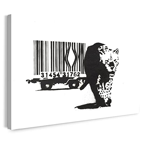 Printistico Leinwandbild Banksy Street-Art Leopard Barcode - Konsum-Kritik Globalisierung, Moderner Kunstdruck Canvas - Wohnzimmer, Inneneinrichtung Deko von Printistico