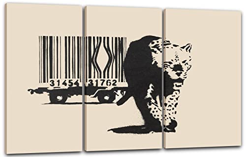 Printistico Leinwandbild Banksy Street-Art Leopard Barcode - Konsum-Kritik Globalisierung, Moderner Kunstdruck Canvas - Wohnzimmer, Inneneinrichtung Deko von Printistico