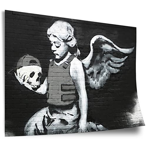 Printistico Poster Banksy - Engel mit Totenkopf Death Angel Street Art Graffiti Kunstdruck ohne Rahmen, Wandbild - A4, A3, A2, A1, A0, XXL - Wohnzimmer, Schlafzimmer, Küche, Deko von Printistico