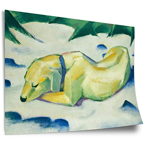 Printistico Poster Franz Marc - Liegender Hund im Schnee (191011) Kunstdruck ohne Rahmen, Wandbild - A4, A3, A2, A1, A0, XXL - Wohnzimmer, Schlafzimmer, Küche, Deko von Printistico