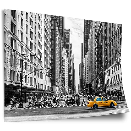 Printistico Poster Gelbes Taxi in New York, USA, Schwarz Weiß, Black and White, Fotografie, Kunstdruck ohne Rahmen, Wandbild - A4, A3, A2, A1, A0, XXL - Wohnzimmer, Schlafzimmer, Küche, Deko von Printistico