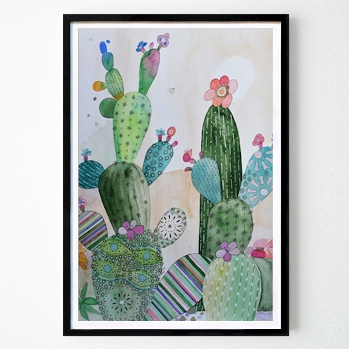 Poster: Kaktus in der Wüste blüht von Mary's Watercolors von Printler