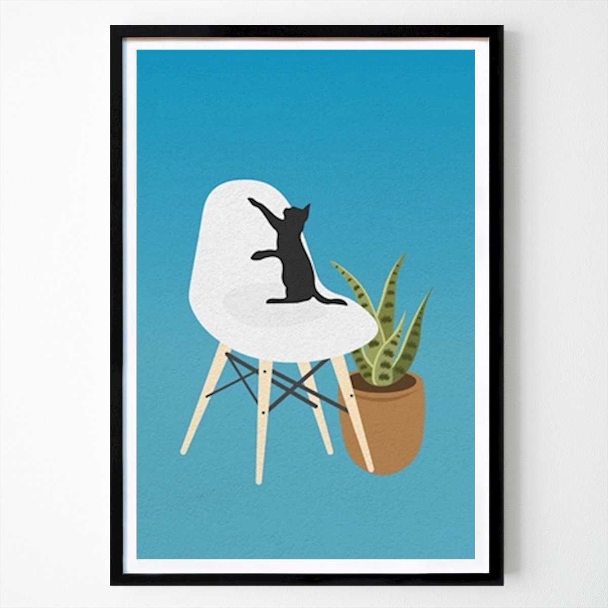 Poster: Katze auf einem Stuhl in einem blauen Raum von Ricky Aditya Perdana von Printler