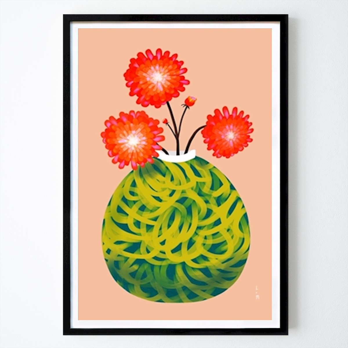 Poster: Rote Dahlien in der Vase von L van Moerkerken von Printler