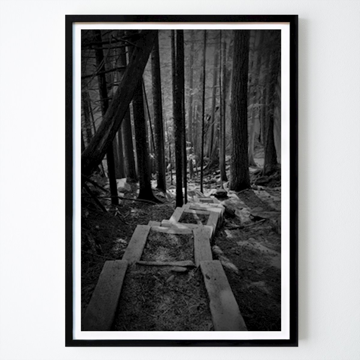 Poster: Schwarz-weiße Treppen im Wald von Malin Krosse von Printler