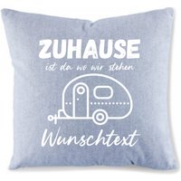Kissen Camping Personalisierbar Wohnwagen Süß Mini - Zuhause Ist Wo Wir Stehen Camper Geschenk Baumwolle Grau Strukturiert 40 X von Printlicht