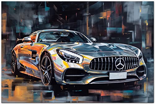 Printonia Leinwandbild 120x80cm Mercedes AMG GT GTR Abstrakt Art Bilder Dekoration Wandbild Kunstdruck Sportwagen Automobil Deko von Printonia