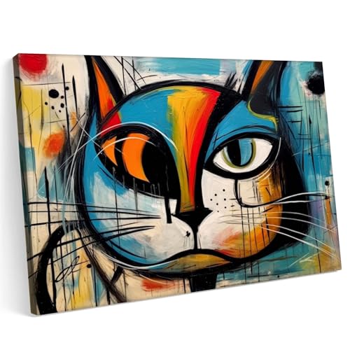 Printonia Leinwandbild m Bild auf Leinwand 100x70 Katze abstrakte Tiere Kunst Wald wie Klimt Neon von Printonia