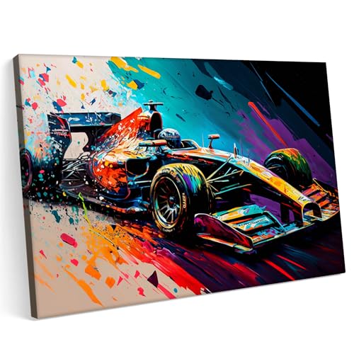 Printonia Leinwandbild m Malerei auf Leinwand 100x70 Formel 1 F1 Sport Racing Neon Abstrakt von Printonia