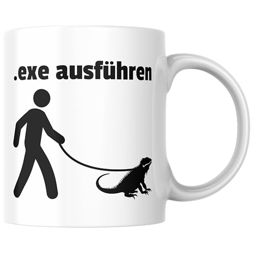 Exe Ausführen IT Wortspiel Programmierer Informatik Computer Nerd Echse Büro Admin Informatiker Wortwitz Techniker Kaffee Tasse Geschenk (Weiß) von Printparade