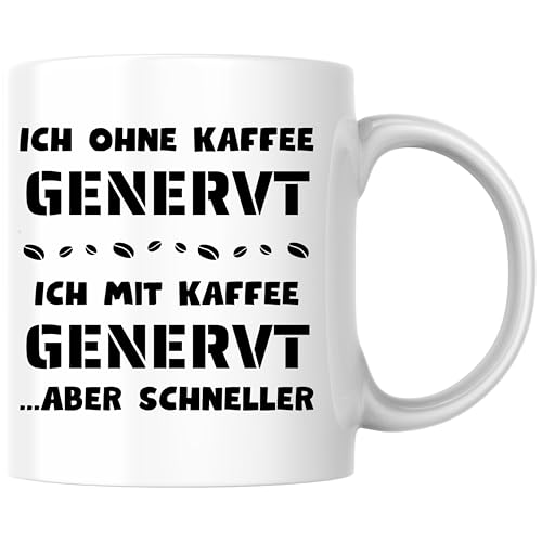 Ich ohne Kaffee gernevt Ich mit Kaffee Genervt aber schneller Büro Humor Spruch Kaffee Tasse Geschenk (Weiß) von Printparade