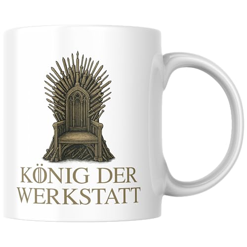 König Der Werkstatt Thron Aus Werkzeug Fantasy Mittelalter Fans Handwerk Handwerker Chef Meister Hobby Bastler Kaffee Tasse Geschenk (Weiß) von Printparade