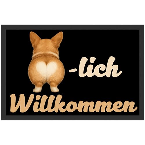 Printparade Corgi Herzlich Willkommen Hintern Lustig Popo Wortspiel Witz Corgibesitzer Welsh Herz Gäste Geschenk Fußmatte von Printparade