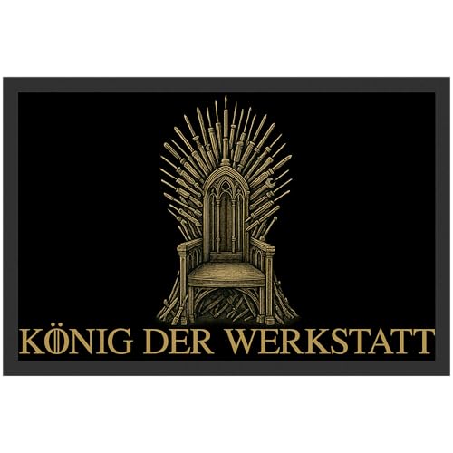 Printparade König Der Werkstatt Thron Aus Werkzeug Hobby KFZ Mittelalter Fantasy Fan Bastler Meister Handwerker Geschenk Fußmatte von Printparade