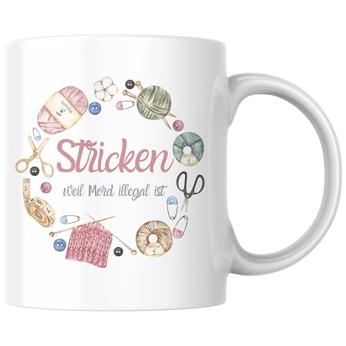 Stricken Weil Mord Illegal Ist Strickerei Hobby Handarbeit Strickerin Wolle Garn Selbstironie Kaffee Tasse Geschenk (Weiß) von Printparade
