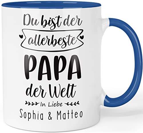 Personalisierte Tasse mit Spruch - Du bist der allerbeste Papa der Welt - Vatertagsgeschenk- Tasse personalisiert Geschenk zum Vatertag Herrentag Papatag - anpassbare Namen Farbe: Blau von Printschmiede