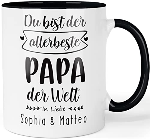 Personalisierte Tasse mit Spruch - Du bist der allerbeste Papa der Welt - Vatertagsgeschenk- Tasse personalisiert Geschenk zum Vatertag Herrentag Papatag - anpassbare Namen Farbe: Schwarz von Printschmiede