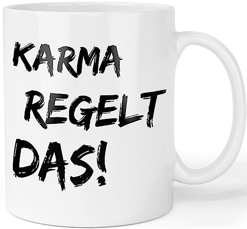 Tasse mit Spruch - Karma regelt das - lustige Bürotasse Arbeitskollegen - Karma Tasse - Sarkasmus Sprüche Tasse Farbe: Weiß Tasse mit Spruch - Karma regelt das - lustige Bürotasse Arbeitskollegen - Karma Tasse - Sarkasmus Sprüche Tasse Farbe: Weiß von Printschmiede