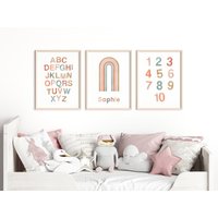 Abc Alphabet Kinderzimmer Bilder, Personalisiertes Poster Set, Buchstaben Und Zahlen, Boho Poster, Schulkind, Einschulung Kinderposter von Printsitiv