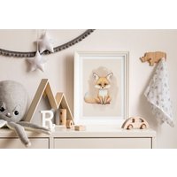 Fuchs Kinderbild, Poster Für Kinderzimmer, Kinderposter, Tierbilder Jungen Und Mädchen, Beige von Printsitiv