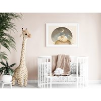 Hase Kinderbild, Schlafender Hase, Babybett, Poster Für Kinderzimmer, Kinderposter, Tierbilder Jungen Und Mädchen, Beige von Printsitiv