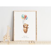 Personalisiertes Kinderbild Mit Bär, Poster Für Kinderzimmer, Kinderzimmer Wandkunst, Tierbilder Jungen Und Mädchen, Beige von Printsitiv