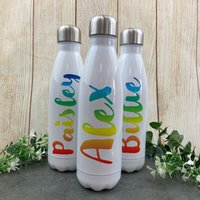 Personalisierte Wasserflasche Erwachsene, Regenbogen Name, Wiederverwendbare Metall Wasserflasche, Niedliche Personalisierte Kinder, Gym, Schule von Printsnickety