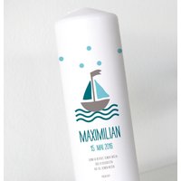Taufkerze, Kerze, Taufe, Junge, Schiff, Boot, Sterne, Meer, Petrol von Printsonalities
