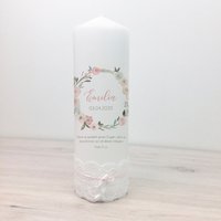 Taufkerze, Kerze, Taufe, Mädchen, Blumenkranz, Rose, Spitze, Bändchen, Fisch, Wachskerze Taufkerze, Kerze, Taufe, Mädchen, Blumenkranz, Rose, Spitze, Bändchen, Fisch, Wachskerze von Printsonalities