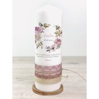 Taufkerze Aurelia, Kerze, Taufe, Mädchen, Blumenkranz, Spitze, Naturband, Wachskerze, Geschenk Taufe von Printsonalities