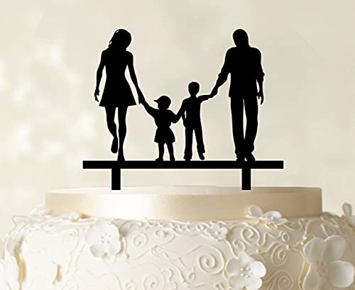 Printtoo Hochzeitstorte -Deckel mit Kindern Familie Silhouette Kuchen-Deckel Tortendekorationen Farbenwahl 6 "-7" Zoll breit von Printtoo