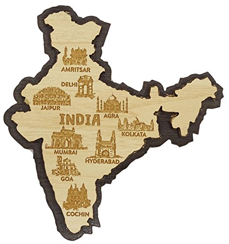 Printtoo Indien Karte Kuehlschrankmagnet Gravierte Holz Souvenir Geschenk Collectibles von Printtoo