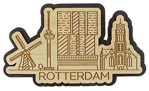 Printtoo Souvenir Rotterdam Niederlande Stadt Holzgravur Kuehlschrankmagnet Geschenk Sammlerstueck von Printtoo