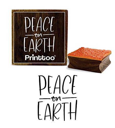 Printtoo Square Holz Stempel Frieden auf der Erde Schriftart Tagebuch Karte Drucken Block-5 x 5 Zoll von Printtoo