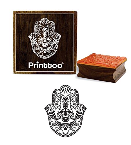 Printtoo Textile Stempel Hamsa Hand Muster Holz Quadrat Stempel Schrott-Buchung-5 x 5 Zoll von Printtoo