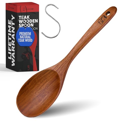 Priority Chef Holzlöffel zum Kochen – solider Premium-Löffel aus ungiftigem Teakholz, antihaftbeschichtetes Küchenutensil zum Rühren, Servieren und für den täglichen Gebrauch von PriorityChef