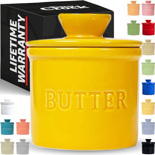 PriorityChef Französischer Buttertopf für Theke, Butterbehälter mit Wasserlinie, Keramik-Butterdose mit Deckel für Arbeitsplatte, einfach Butter in den Glockenbehälter legen, Gelb von PriorityChef