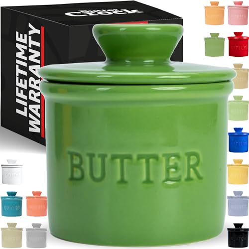 PriorityChef Französischer Buttertopf für Theke, Butterbehälter mit Wasserlinie, Keramik-Butterdose mit Deckel für Arbeitsplatte, einfach Butter in den Glockenbehälter legen, Grün von PriorityChef
