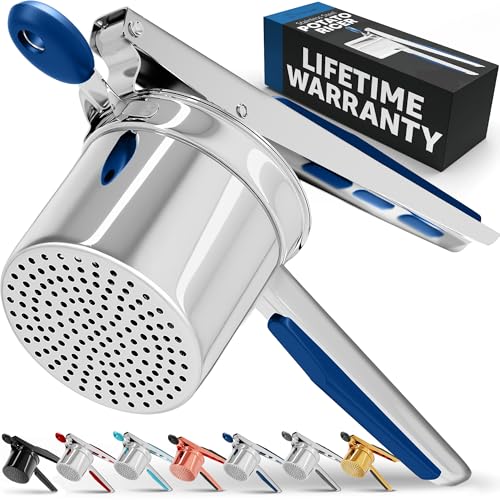 PriorityChef große Kartoffelpresse mit 425 ml, robuster Edelstahl-Kartoffelstampfer und -presse, Küchenhelfer, Press- und Stampf-Küchenhelfer für perfektes Kartoffelpüree – Everytime, blau von PriorityChef