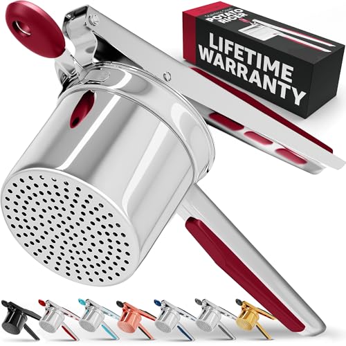 PriorityChef große Kartoffelpresse mit 425 ml, robuster Edelstahl-Kartoffelstampfer und -presse, Küchenhelfer, Press- und Stampf-Küchenhelfer für perfektes Kartoffelpüree – jederzeit, rot von PriorityChef