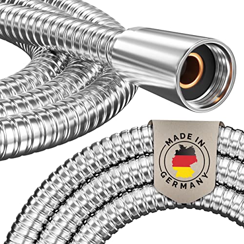 PRISMA Brauseschlauch 2m Edelstahl mit doppeltem Verdrehschutz. Duschschlauch MADE IN GERMANY - Extrem flexibel, verdrehsicher, mit Knickschutz. Duschschlauch mit Drehwirbel von Prisma