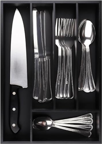 Pristine Bamboo Besteck-Organizer – Küchenschubladen-Organizer und Utensilien-Organizer – Besteck-, Utensilien- und Besteckhalter – Besteckablage für Schublade (5 Fächer, schwarz) von Pristine Bamboo