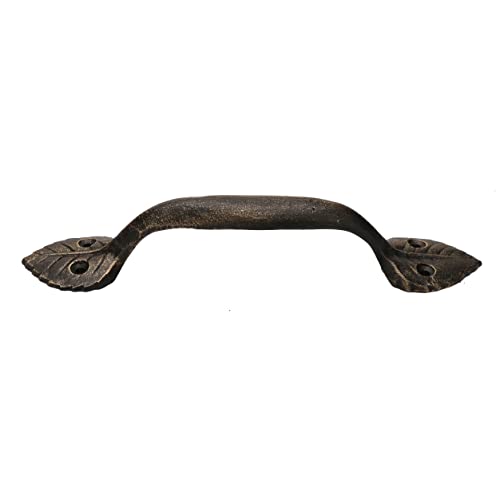 Türdrücker Türgriff mit Blatt-Motiv, 22,5 cm, Gusseisen mit Antik-Finish von Pristine