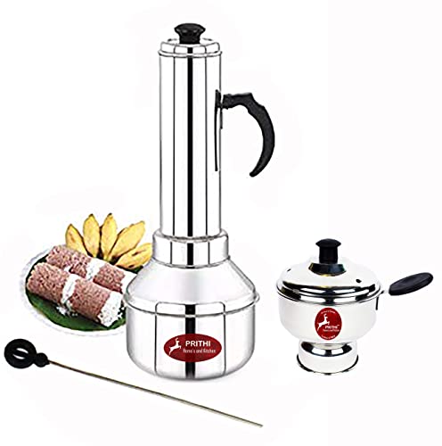 Prithi Home's and Kitchen Puttu Maker Set (1,5 l) - Edelstahl, Silber, rund, COMBO Puttu Kudam und Chiratta Puttu Maker von Prithi Home's and Kitchen