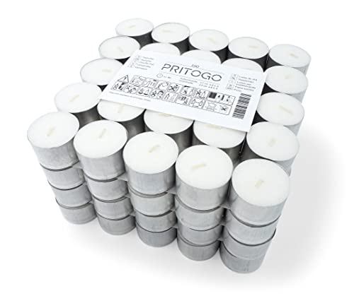 Pritogo Teelichter, Weiss in Aluhülle Ø 3,8 * 2,5 cm, Rußfrei, Brenndauer: 8 Stunden (100 Stück) von Pritogo